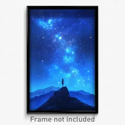 Art Poster - A Lone Figure Standing On A Cliff Edge, Gazing Out At A Vast,