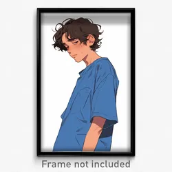 Anime Art Poster - Man Feeling Helpless Wearing Odd Blue Shirt (Print)