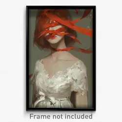 Art Poster - Woman Feeling Envy Wearing Husky Red Ribbon (Print)