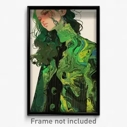Art Poster - Girl Feeling Arrogant Wearing Modest Green Sleeves (Art Print)