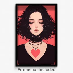 Art Poster - Woman Feeling Stuck Wearing Stylish Heart Necklace (Art Print)