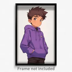 Anime Art Poster - Boy Feeling Reluctant Wearing Posh Purple Hoodie (Print)