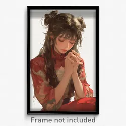 Anime Art Poster - Girl Feeling Anxious Wearing Old Fashioned Scrunchie (Print)
