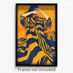 Art Poster - Woman Feeling Suspense Wearing Luxurious Taut Dress (Art Print)