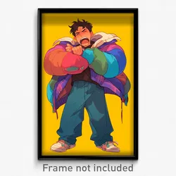 Art Poster - Man Feeling Rash Wearing Crazy Layered Clothes (Art Print)
