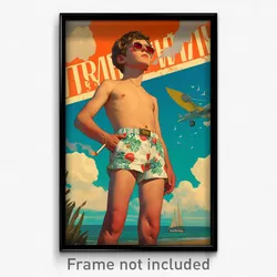 Russian Movie Poster - Boy Feeling Contentment, Classic White Shorts (Art Print)