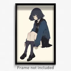 Art Poster - Girl Feeling Coercive Wearing Scholarly Naval Uniform (Art Print)