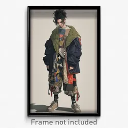 Anime Art Poster - Man Feeling Shameless, Studious Patchwork Clothes (Print)