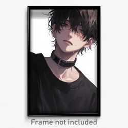 Anime Art Poster - Man Feeling Depressed Wearing Lively Black Choker (Print)