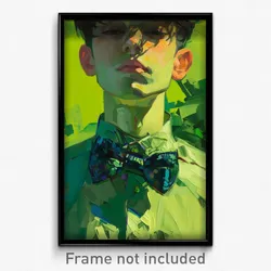 Art Poster - Boy Feeling Bliss Wearing Immaterial Green Bowtie (Art Print)