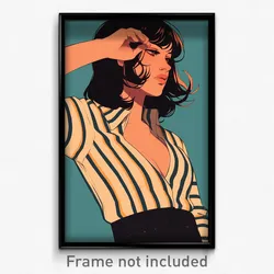 Movie Art Poster - Girl Feeling Self Caring, Stunning Striped Shirt (Film Print)