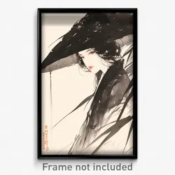 Anime Art Poster - Woman Feeling Lovely Wearing Thick Large Hat (Print)