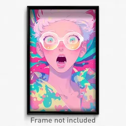 Anime Art Poster - Boy Feeling Shocked, Bubbly White Framed Eyewear (Print)