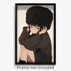 Anime Art Poster - Boy Feeling Idleness Wearing Shadowy Fur Hat (Print)