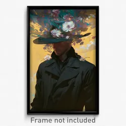 Art Poster - Man Feeling Brooding Wearing Thoughtful Hat Flower (Art Print)