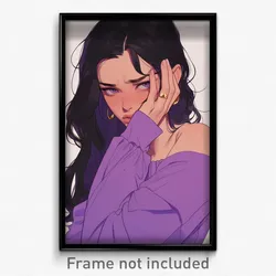 Art Poster - Girl Feeling Baffled Wearing Glum Purple Ves (Art Print)