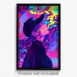 Anime Art Poster - Woman Feeling Serenity Wearing Striking Baseball Cap (Print)