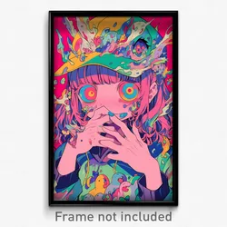 Anime Art Poster - Girl Feeling Resignation, Rosy Hair Through Headwear (Print)