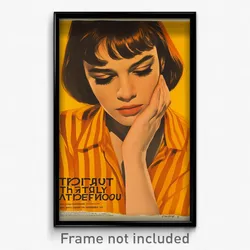 Greek Movie Poster - Girl Feeling Expectancy, Orange Vertical Striped Shirt