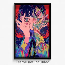 Anime Art Poster - Girl Feeling Bewildered, Prestigious Ribbon Trimmed Sleeves