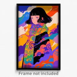 Anime Art Poster - Woman Feeling Self Conscious, Fantastic Shared Scarf (Print)
