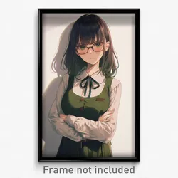 Anime Art Poster - Woman Feeling Outrage Wearing Drab Green Ribbon (Print)
