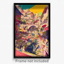 Art Poster - Energetic Spanish City (Psychedelic Trippy Weird Cartoon Print)
