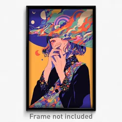 Art Poster - Girl Feeling Disbelief, Cluttered Crescent Hat Ornament (Print)