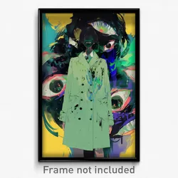 Anime Art Poster - Woman Feeling Fright Wearing Second Hand Green Coat (Print)