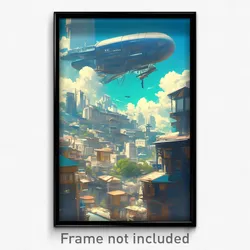 Art Poster - A Steampunk Dirigible Soaring Above A Cloud-covered City