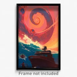 Movie Art Poster - Swirly Ferry (Psychedelic Trippy Retro Cartoon Film Print)