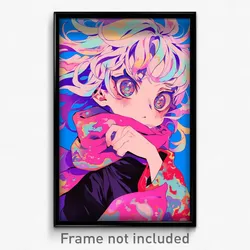 Anime Art Poster - Girl Feeling Fascination Wearing Glum Pink Scarf (Print)