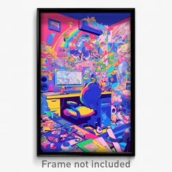 Art Poster - Ample Gaming Room (Psychedelic Trippy Weird 11x17 Cartoon Print)