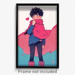 Anime Art Poster - Boy Feeling Contempt Wearing Heartfelt Pink Cape (Print)