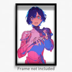 Anime Art Poster - Boy Feeling Astonished Wearing Pink Blue Armor (Print)