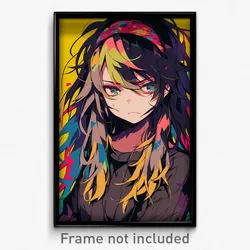 Anime Art Poster - Girl Feeling Contempt, Tattered Multicolored Hairband (Print)