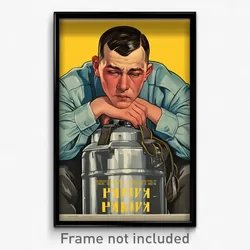 Russian Movie Poster - Man Feeling Content, Silver Yellow Bag (Russia Art Print)