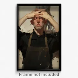 Art Poster - Man Feeling Humiliation Wearing Messy Black Apron (Print)