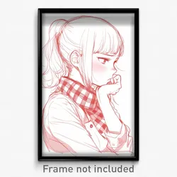 Anime Art Poster - Woman Feeling Tension, Cluttered Checkered Necktie (Print)