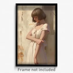 Art Poster - Girl Feeling Dislike Wearing Grand Ribbon Trimmed Dress (Art Print)