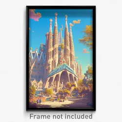 Art Poster - Simplistic Barcelona (Psychedelic Trippy Weird 11x17 Cartoon Print)