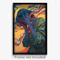 Art Poster - Woman Feeling Panicked Wearing Extra Large Alt Clothes (Print)