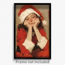 Art Poster - Girl Feeling Relieved Wearing Crafty Santa Costume (Print)