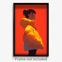Anime Art Poster - Girl Feeling Pensiveness, Shadowy Orange Jacket (Print)