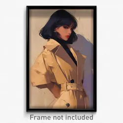 Anime Art Poster - Woman Feeling Curiosity Wearing Grandiose Trench Coat (Print)
