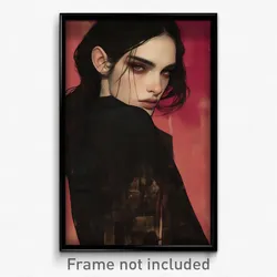 Art Poster - Woman Feeling Alarmed Wearing Rosy Black Coat (Art Print)