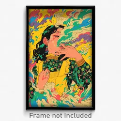 Bollywood Movie Poster - Woman Feeling Pleased, Yellowish Frilled Apron (Print)
