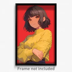 Anime Art Poster - Girl Feeling Indignant Wearing Superb Yellow Sweater (Print)