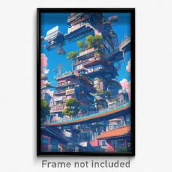 Art Poster - Thoughtful Anime Architecture (Psychedelic Trippy Weird Print)