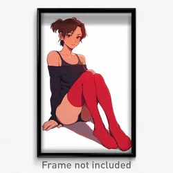 Anime Art Poster - Woman Feeling Cheerfulness Wearing Gloomy Red Socks (Print)